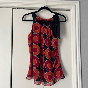 Ann Taylor Petites‎ Sleeveless Blouse Top Red Orange Circle Print 10P